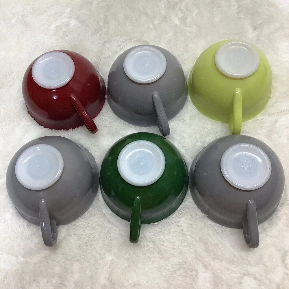 Hazel Atlas Ovide Platonite 6 Vintage Milk Glass Tea Cup Red Yellow Green Gray